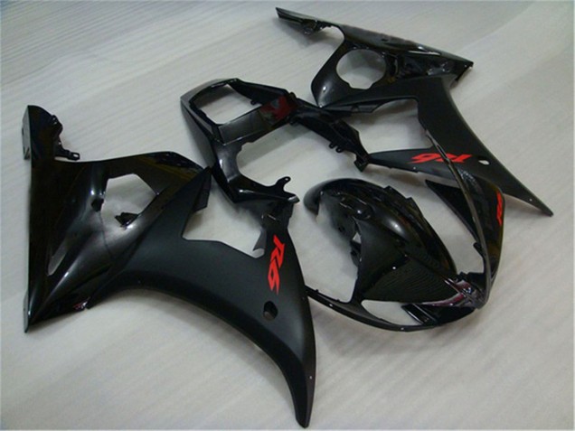 Carénages Moto Yamaha YZF R6 2003-2004 - Noir Brillant Noir Mat Rouge Décalque