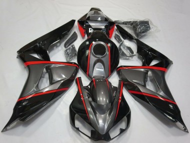 Carénages Moto Honda CBR1000RR 2006-2007 - Gris Noir Brillant Rouge Bande