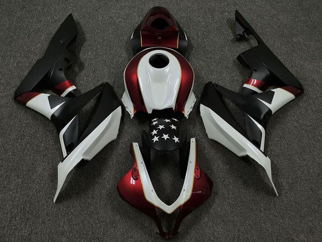Carénages Moto Honda CBR600RR 2009-2012 - Blanc Rouge Noir Mat Étoile