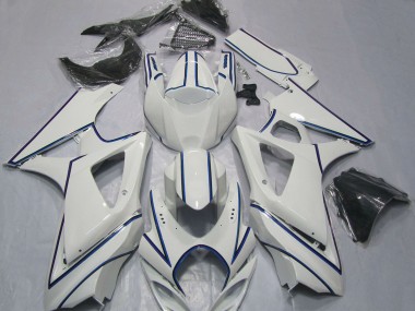 Carénages Moto Suzuki GSXR 1000 2007-2008 - Blanc Brillant Bleu Rayures