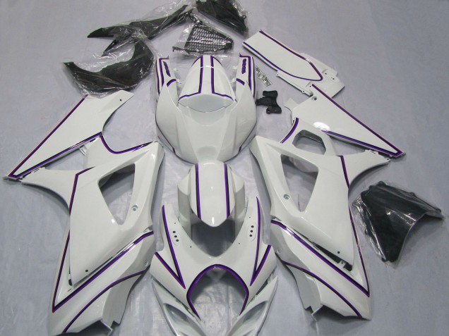Carénages Moto Suzuki GSXR 1000 2007-2008 - Blanc Brillant Violet Rayures