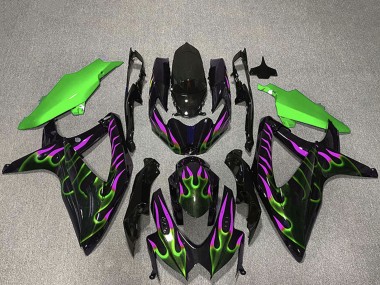 Carénages Moto Suzuki GSXR 600 / GSXR 750 2008-2010 - Noir Brillant Vert Violet Flamme