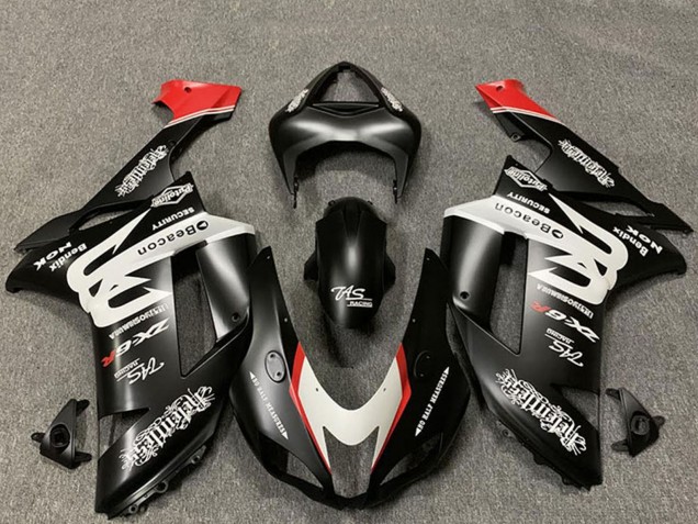 Carénages Moto Kawasaki ZX6R 2007-2008 - Personnalisé Noir Mat Blanc Rouge