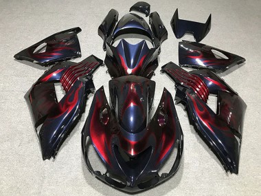 Carénages Moto Kawasaki ZX14R 2006-2011 - Caméléon Bleu Noir Rouge Flamme