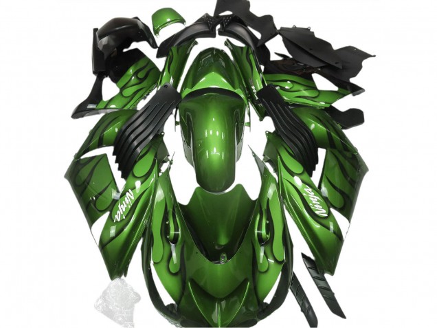 Carénages Moto Kawasaki ZX14R 2006-2011 - Vert Noir Flamme