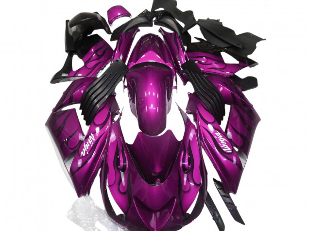 Carénage Moto Kawasaki ZX14R 2006-2011 - Violet Noir Flamme Blanc Ninja