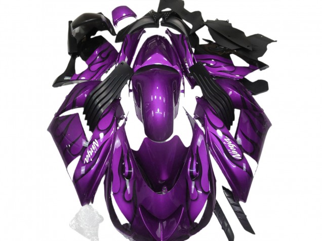 Carénages Moto Kawasaki ZX14R 2006-2011 - Violet Noir Flamme Blanc Ninja