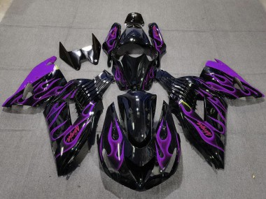 Carénages Moto Kawasaki ZX14R 2006-2011 - Noir Brillant Violet Flamme