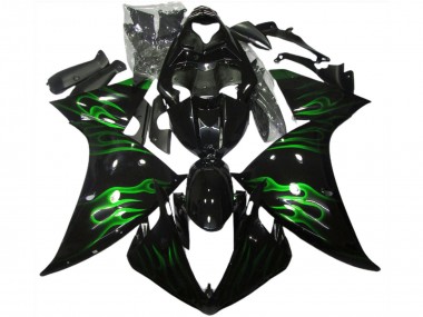 Carénages Moto Yamaha R1 2009-2011 - Noir Brillant Vert Flamme