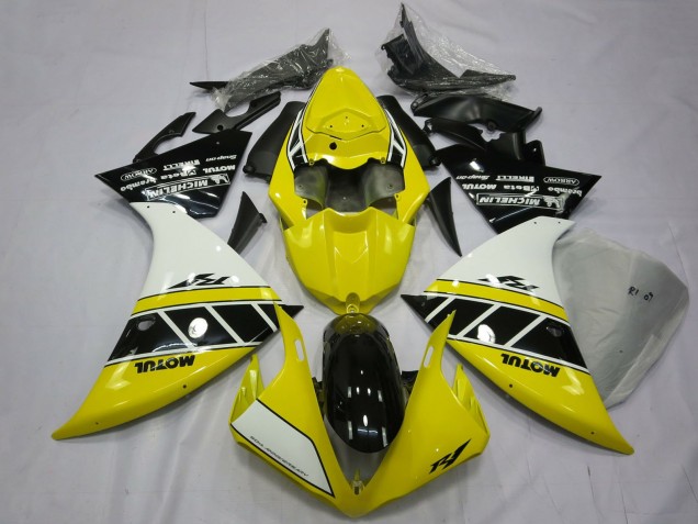 Carénages Moto Yamaha R1 2012-2014 - Blanc Jaune Noir Brillant