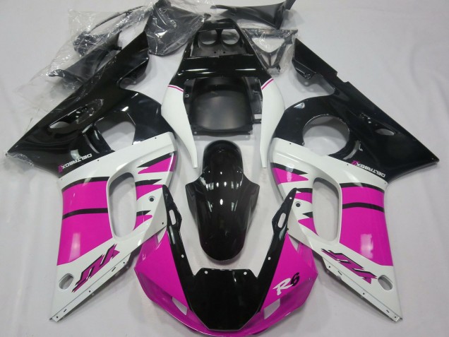 Carénages Moto Yamaha R6 1998-2002 - Blanc Rose Noir Brillant