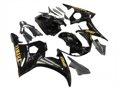 Carénages Moto Yamaha YZF R6S 2006-2009 - Noir Brillant Or Décalque