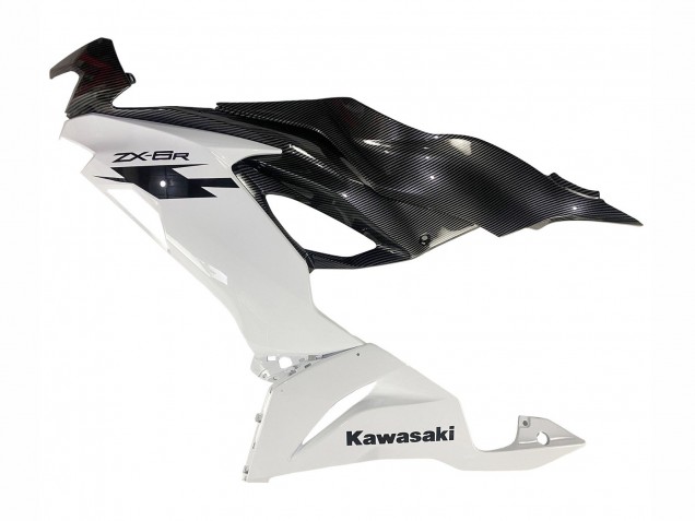Carénages Moto Kawasaki ZX6R 2019-2022 - Blanc Noir Fibre de Carbone