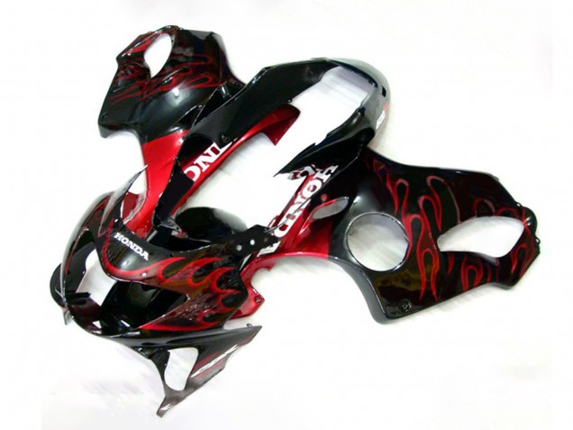Carénages Moto Honda CBR600 F4 1999-2000 - Noir Brillant Rouge Flamme