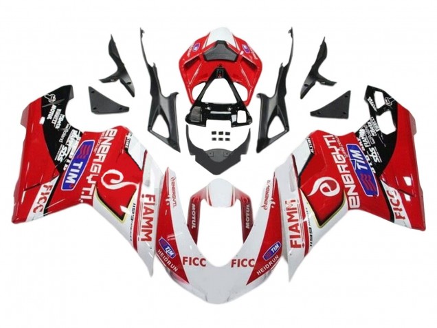 Carénages Moto Ducati 1199 2011-2014 - Blanc Rouge Noir Brillant Ficc Fiamm