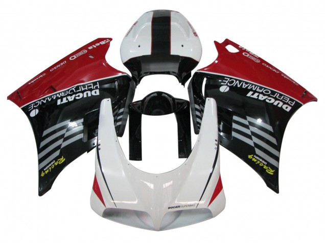 Carénages Moto Ducati 748/916/996/998 1993-2005 - Blanc Rouge Noir Brillant Courses Performance