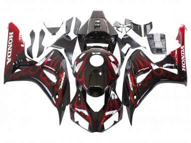 Carénage Moto Honda CBR1000RR 2006-2007 - Noir Brillant Rouge Flamme