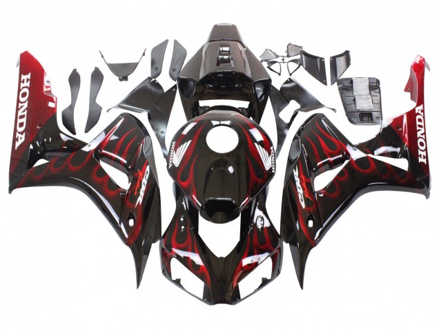 Carénage Moto Honda CBR1000RR 2006-2007 - Noir Brillant Rouge Flamme