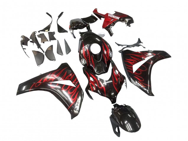Carénage Moto Honda CBR1000RR 2008-2011 - Noir Brillant Rouge Flamme