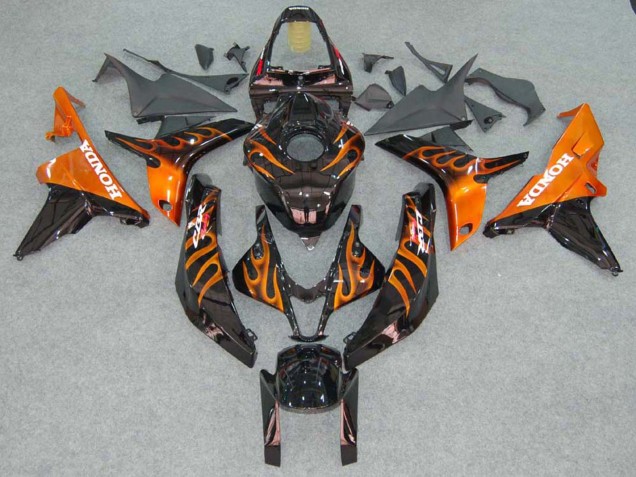 Carénages Moto Honda CBR600RR 2007-2008 - Noir Brillant Orange Flamme