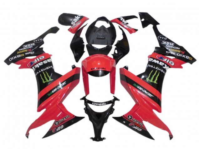 Carénages Moto Kawasaki ZX10R 2008-2010 - Rouge Noir Vert Monstre Elf 27