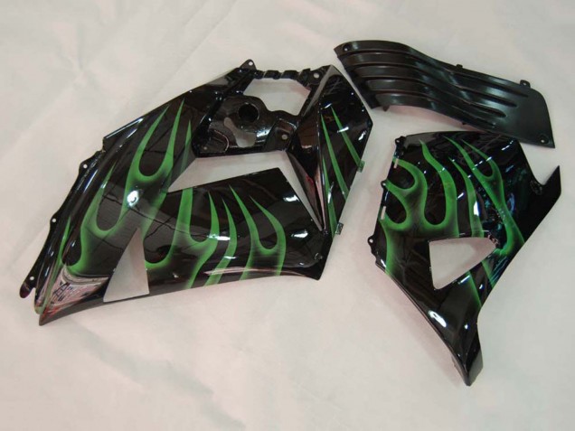 Carénage Moto Kawasaki ZX14R ZZR1400 2006-2011 - Noir Brillant Vert Flamme