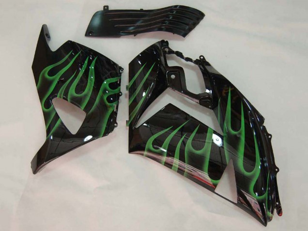 Carénage Moto Kawasaki ZX14R ZZR1400 2006-2011 - Noir Brillant Vert Flamme