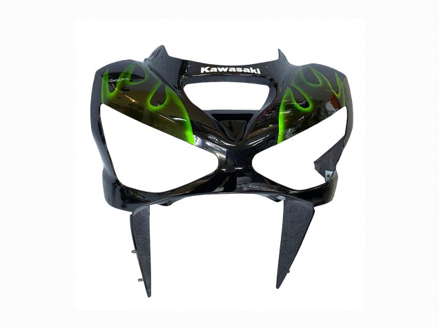 Carénages Moto Kawasaki ZX6R 2003-2004 - Noir Brillant Vert Flamme