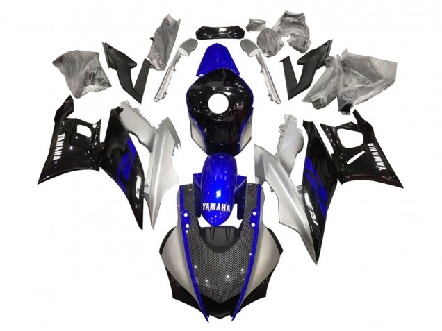 Carénages Moto Yamaha YZF R3/R25 2019-2021 - Argent Bleu Noir Fibre de Carbone Style