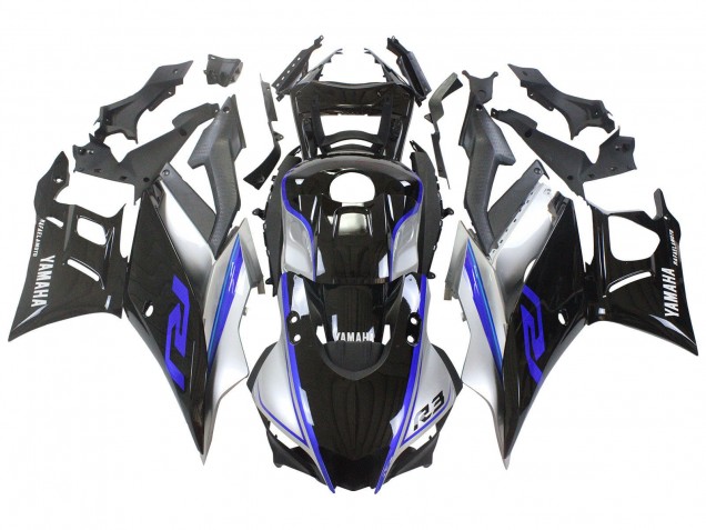 Carénages Moto Yamaha YZF R3/R25 2022-2024 - Argent Bleu Noir Brillant
