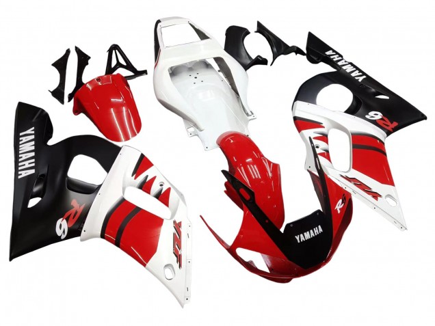 Carénages Moto Yamaha YZF 600 R6 1998-2002 - Blanc Rouge Noir Brillant