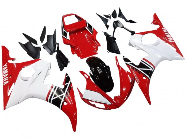 Carénage Moto Yamaha YZF R6 2003-2004 - Blanc Rouge Noir Brillant