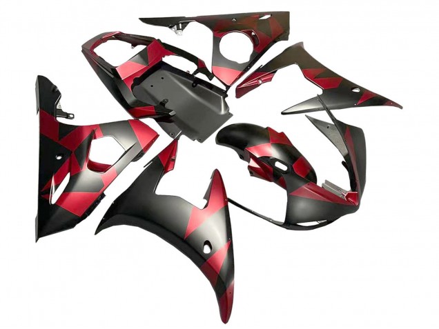 Carénages Moto Yamaha YZF 600 R6 2005 - Noir Mat Rouge Geometric