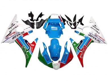 Carénages Moto Yamaha YZF 600 R6 2005 - Bleu Clair Blanc Vert Rouge Kastinee Dunlop Motul