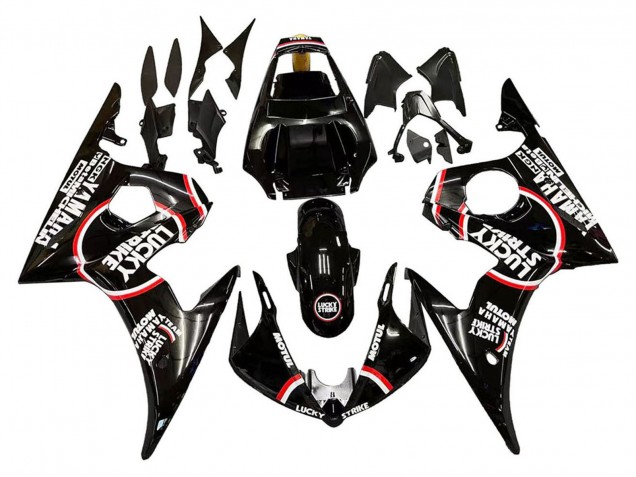 Carénages Moto Yamaha YZF 600 R6 2005 - Noir Brillant Blanc Lucky Strike Motul