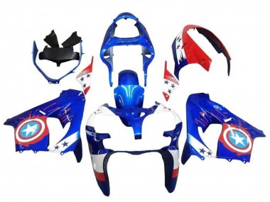 Carénages Moto Kawasaki ZX9R 2002-2003 - Bleu Blanc Rouge Captain America Étoile