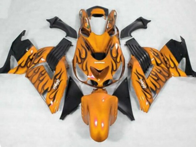 Carénages Moto Kawasaki ZX14R ZZR1400 2006-2011 - Orange Noir Flamme