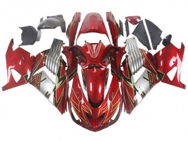 Carénages Moto Kawasaki ZX14R ZZR1400 2006-2011 - Rouge Argent Noir Or