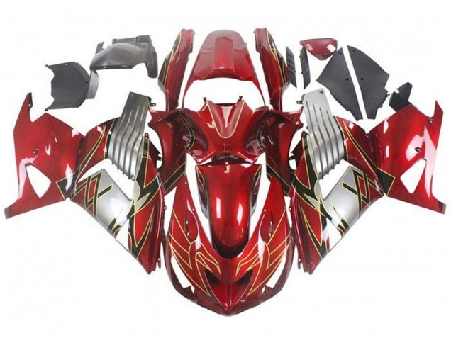 Carénages Moto Kawasaki ZX14R ZZR1400 2006-2011 - Rouge Argent Noir Or