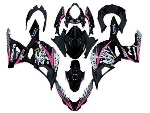Carénages Moto Kawasaki Ninja 400 2018-2024 - Noir Brillant Rose Blanc