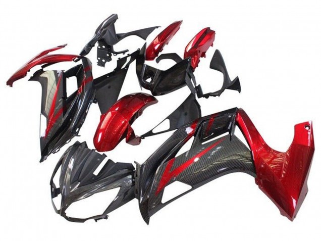 Carénages Moto Kawasaki Ninja 650 EX650 2012-2016 - Rouge Noir Fausse Fibre de Carbone