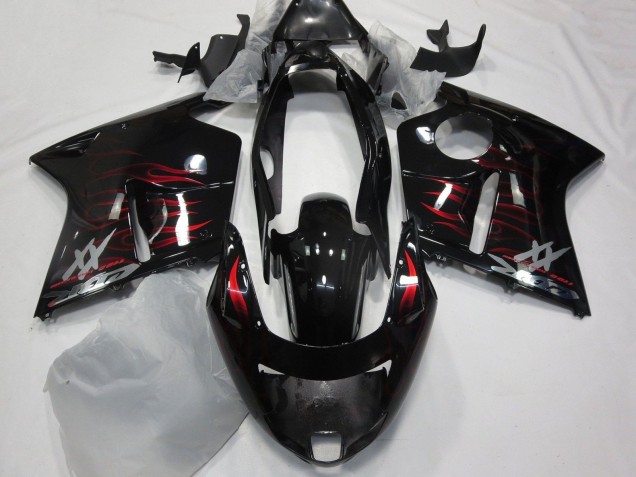 Carénage Moto Honda CBR1100XX Blackbird 1996-2007 - Noir Brillant Rouge Flamme