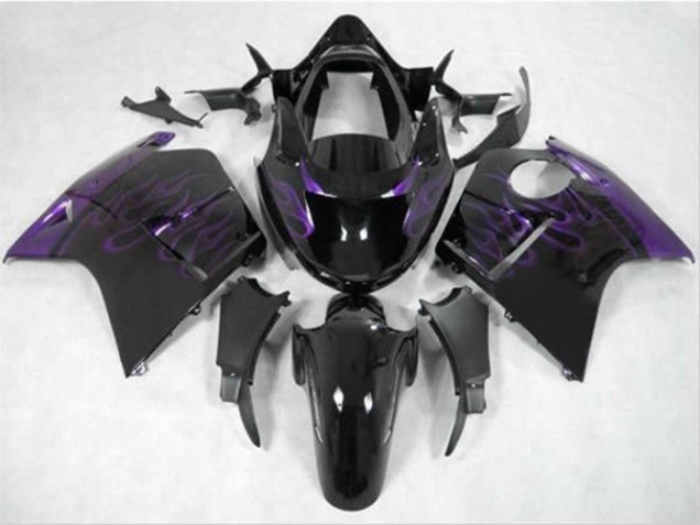 Carénage Moto Honda CBR1100XX Blackbird 1996-2007 - Noir Brillant Violet Flamme
