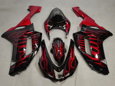 Carénages Moto Kawasaki ZX6R 2007-2008 - Noir Rouge Flamme