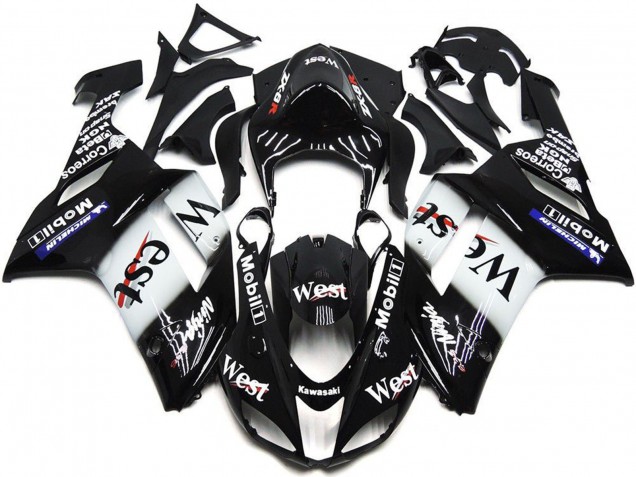 Carénages Moto Kawasaki ZX6R 2007-2008 - Noir Blanc West Mobil