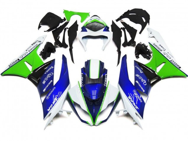 Carénages Moto Kawasaki ZX6R 2007-2008 - Blanc Bleu Vert Noir