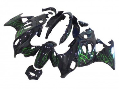 Carénages Moto Suzuki GSX600F/GSX750F 2004-2006 - Noir Brillant Vert Flamme