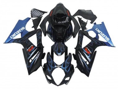 Carénages Moto Suzuki GSXR 1000 2005-2006 - Noir Bleu Clair Flamme