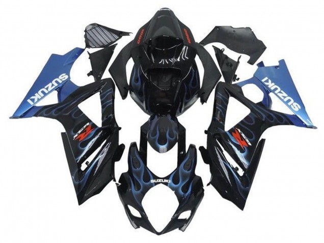 Carénages Moto Suzuki GSXR 1000 2005-2006 - Noir Bleu Clair Flamme