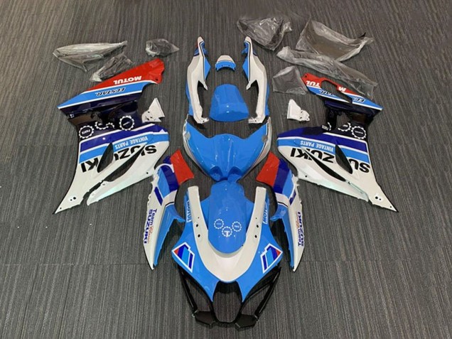 Carénages Moto Suzuki GSXR1000 2017-2024 - Blanc Bleu Bande Rouge Motul